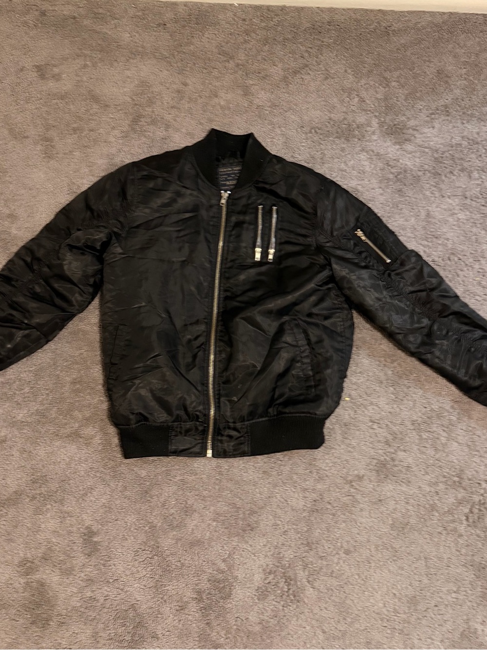 Black Men's Bomber Jacket with Zip Chest Details size large